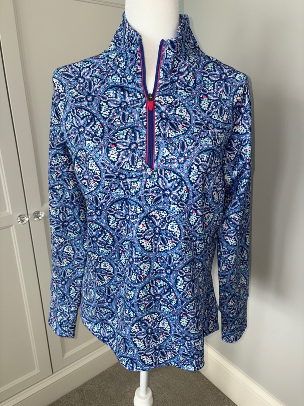 Vineyard Vines Blue Multi Printed Quarter-Zip Pullover